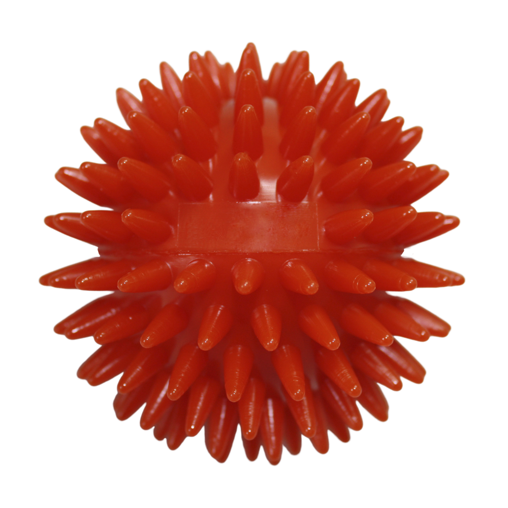 Massageball / Igelball mit rechteckiger Prägung (78mm, Rot), "Made in Germany"